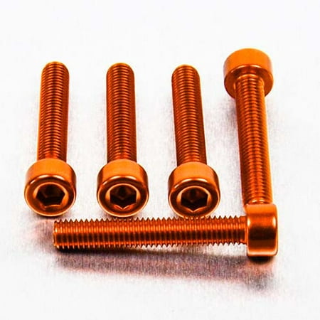Five orange alloy parallel Allen head bolts, each measuring M5 X 0.80mm X 30mm, showcasing a sleek finish and hexagonal socket design.