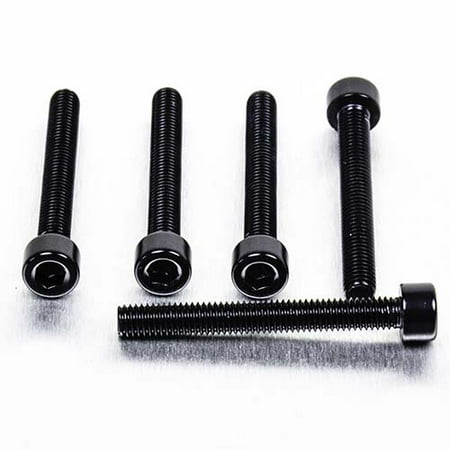 Five black alloy parallel Allen head bolts, each measuring M5 x 0.80mm x 40mm, featuring a smooth finish and rounded tops, arranged on a metallic surface.