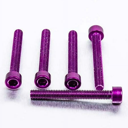 Five purple alloy bolts with parallel Allen heads, measuring M5 x 0.80mm x 40mm, showcasing a sleek finish and threaded design.