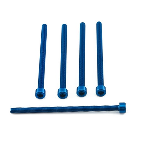 Five blue alloy parallel Allen head bolts, each measuring M6 x 1.00mm x 100mm, showcasing a sleek finish and hexagonal socket for easy installation.