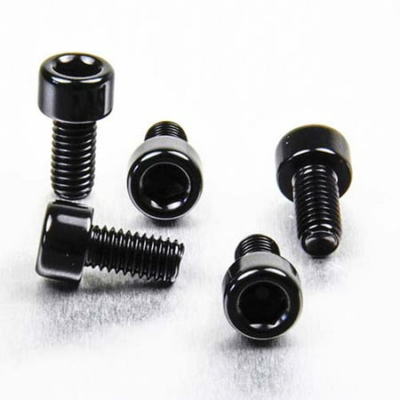 Black alloy parallel Allen head bolts in a pack of five, featuring a smooth finish and hexagonal socket, sized M6 x 1.00mm x 10mm.