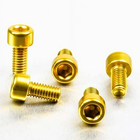 Five gold alloy parallel Allen head bolts, each measuring M6 x 1.00mm x 10mm, featuring a hexagonal socket for easy installation.