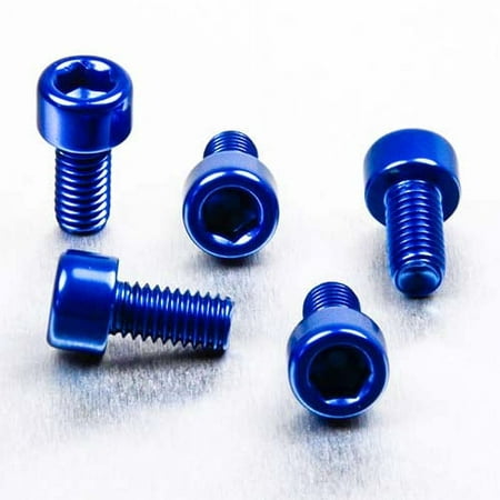 Five blue alloy parallel Allen head bolts, each measuring M6 x 1.00mm x 12mm, showcasing a shiny finish and hexagonal socket for easy installation.