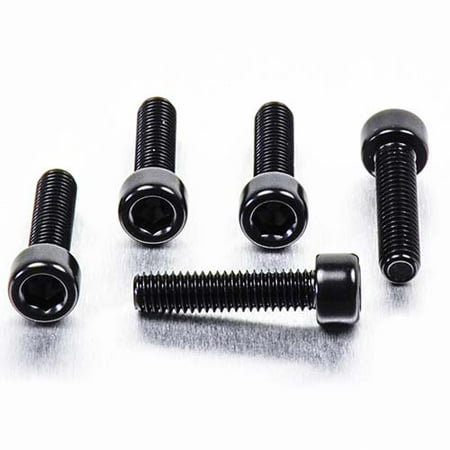 Five black alloy parallel Allen head bolts, M6 x 1.00mm x 25mm, featuring a smooth finish and rounded heads, ideal for various fastening applications.