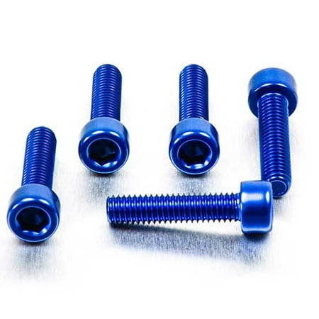 Five blue alloy parallel Allen head bolts, each measuring M6 x 1.00mm x 25mm, showcasing a smooth finish and hexagonal socket for easy installation.