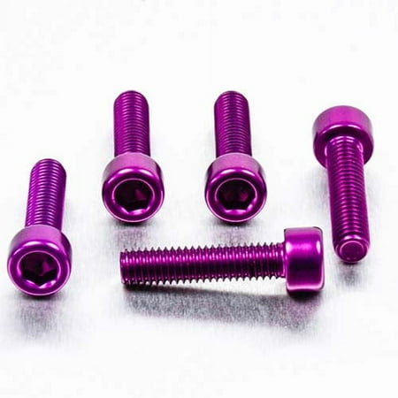 Five purple alloy parallel Allen head bolts, each measuring M6 X 1.00mm X 25mm, showcasing a shiny finish and hexagonal socket for easy installation.