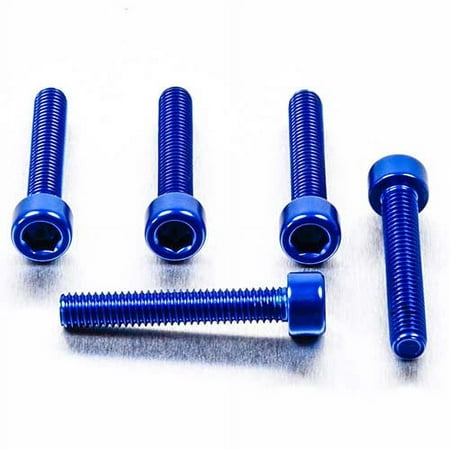 Five blue alloy parallel Allen head bolts, each measuring M6 x 1.00mm x 35mm, featuring a textured grip and smooth rounded heads, ideal for various applications.