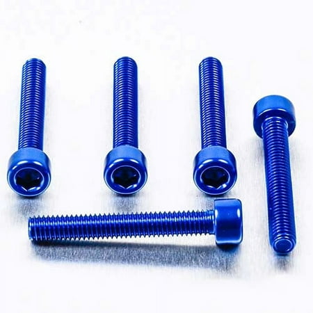 Five blue alloy bolts with parallel threads and Allen heads, measuring M6 x 1.00mm x 40mm, showcasing a shiny finish and durable design.