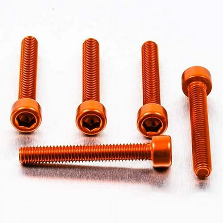 Five orange alloy parallel Allen head bolts, each measuring M6 x 1.00mm x 40mm, showcasing a shiny finish and hexagonal socket for easy installation.