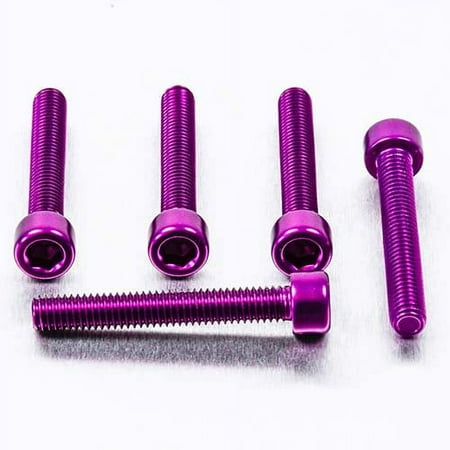 Five purple alloy parallel Allen head bolts, each measuring M6 x 1.00mm x 40mm, showcasing a shiny finish and hexagonal socket for easy installation.