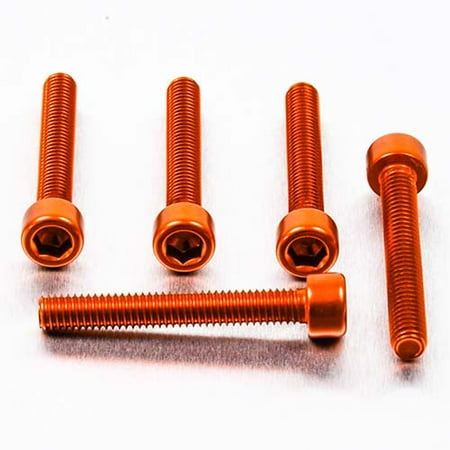 Five orange alloy parallel Allen head bolts, each measuring M6 x 1.00mm x 45mm, showcasing a hexagonal socket and threaded design.
