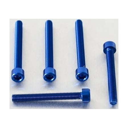 Five blue alloy parallel Allen head bolts, each measuring M6 x 1.00mm x 50mm, showcasing a shiny finish and hexagonal socket design for easy installation.