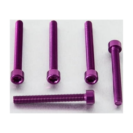 Five purple alloy bolts with parallel Allen heads, measuring M6 x 1.00mm x 50mm, showcasing a shiny finish and detailed threading.