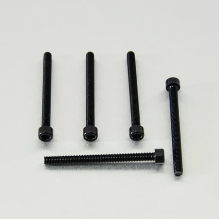 Five black alloy bolts with parallel Allen heads, measuring M6 x 1.00mm x 65mm, showcasing a sleek finish and durable material, ideal for various applications.
