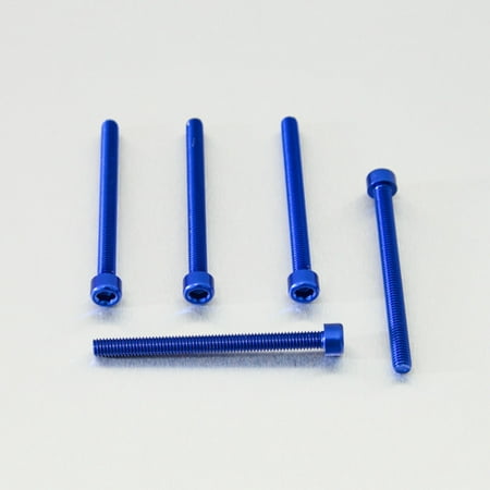 Five blue alloy parallel Allen head bolts, each measuring M6 x 1.00mm x 70mm, showcasing a shiny finish and hexagonal sockets for easy installation.