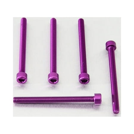 Five purple alloy parallel Allen head bolts, each measuring M6 x 1.00mm x 70mm, showcasing a shiny finish and hexagonal socket for easy installation.