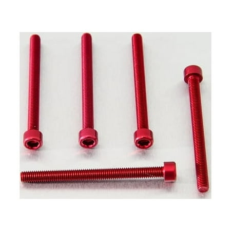 Five red alloy parallel Allen head bolts, each measuring M6 x 1.00mm x 70mm, showcasing a shiny finish and threaded design for secure fastening.