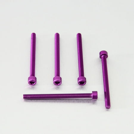 Five purple alloy parallel Allen head bolts, each measuring M6 X 1.00mm X 75mm, showcasing a sleek finish and hexagonal socket design.