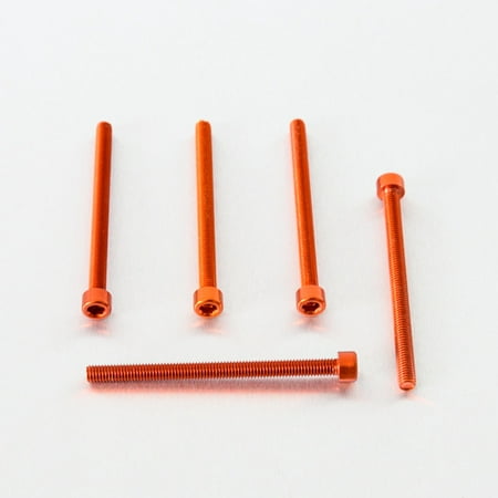 Five orange alloy parallel Allen head bolts, M6 x 1.00mm x 80mm, showcasing a smooth finish and hexagonal heads, arranged on a white background.