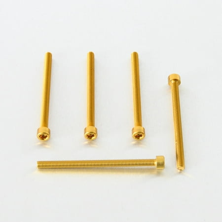 Five gold alloy parallel Allen head bolts, each measuring M6 x 1.00mm x 85mm, showcasing a shiny finish and precise threading for secure fastening.
