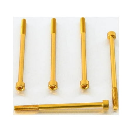 Five gold alloy bolts with parallel Allen heads, measuring M6 x 1.00mm x 90mm, showcasing a sleek finish and durable design.
