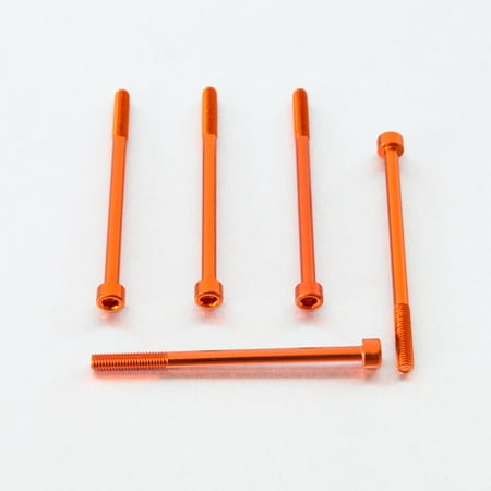 Five orange alloy parallel Allen head bolts, each measuring M6 x 1.00mm x 90mm, showcasing a sleek, shiny finish and precise threading.