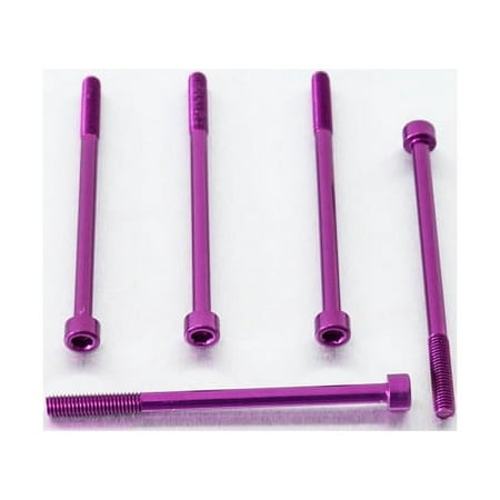 Five purple alloy parallel Allen head bolts, each measuring M6 x 1.00mm x 90mm, showcasing a sleek, shiny finish and hexagonal sockets for easy installation.