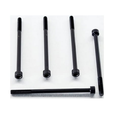 Five black alloy parallel Allen head bolts, M6 x 1.00mm x 95mm, featuring a sleek design and durable finish, arranged on a light surface.