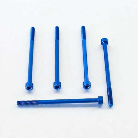 Five blue alloy parallel Allen head bolts, each measuring M6 x 1.00mm x 95mm, showcasing a sleek finish and precision threading.