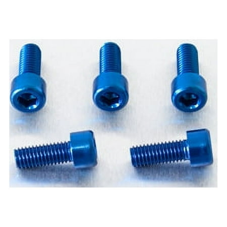 Five blue alloy bolts with parallel Allen heads, each measuring M8 x 1.25mm x 20mm, showcasing a shiny finish and hexagonal recess for easy installation.