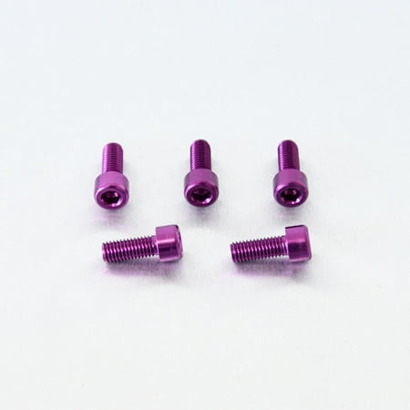Five purple alloy bolts with parallel Allen heads, measuring M8 X 1.25mm X 20mm, showcasing a shiny finish and precision threading.