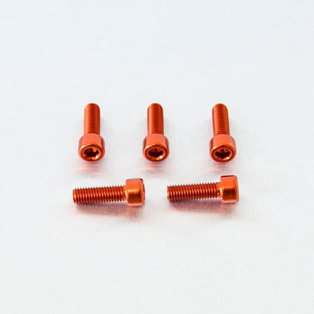 Five orange alloy parallel Allen head bolts, each measuring M8 x 1.25mm x 25mm, showcasing a shiny finish and hexagonal recess for easy installation.
