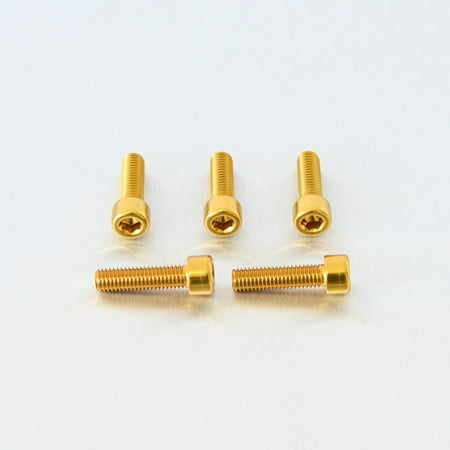 Five gold alloy bolts with parallel Allen heads, measuring M8 x 1.25mm x 30mm, showcasing a shiny finish and precise threading.
