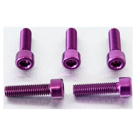 Five purple alloy bolts with parallel Allen heads, measuring M8 x 1.25mm x 30mm, showcasing a shiny finish and durable design, ideal for various applications.