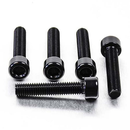Five black alloy parallel Allen head bolts, each measuring M8 X 1.25mm X 35mm, featuring a shiny finish and distinct threaded design for secure fastening.