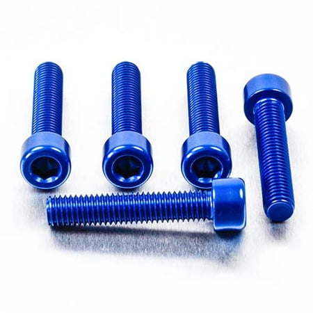 Five blue alloy parallel Allen head bolts, each measuring M8 x 1.25mm x 35mm, showcasing a shiny finish and textured grip for easy installation.