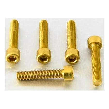 Five gold alloy parallel Allen head bolts, each measuring M8 x 1.25mm x 40mm, showcasing a shiny finish and hexagonal socket for easy installation.