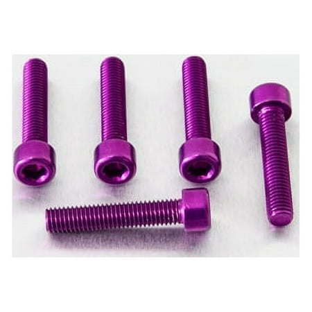 Five purple alloy parallel Allen head bolts, each measuring M8 X 1.25mm X 40mm, showcasing a shiny finish and hexagonal socket for easy installation.