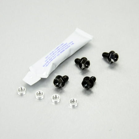 Pro-Bolt Stainless Steel Chain Guard Bolt Kit featuring black bolts, silver spacers, and a tube of adhesive, ideal for securing chain guards.