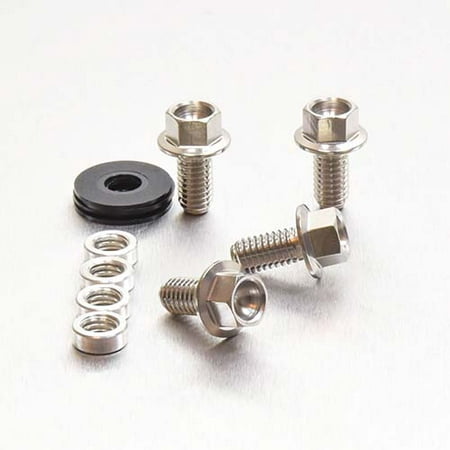 Pro-Bolt Stainless Steel Chain Guard Bolt Kit in silver, featuring multiple bolts, nuts, and a black rubber washer, all designed for durability and corrosion resistance.