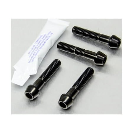 Pro-Bolt stainless steel clip-on handlebar pinch bolt kit in black, featuring four black bolts with a hexagonal head and a tube of thread-locking adhesive.