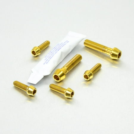 Pro-Bolt Stainless Steel Clip-on Handlebar Pinch Bolt Kit in gold, featuring multiple gold bolts of varying lengths and a small tube of adhesive.