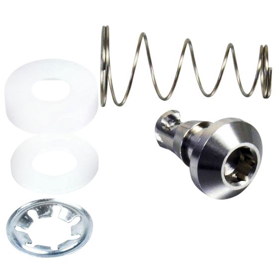 Stainless steel quick release Allen key fastener set includes a 14mm fastener, spring, two white washers, and a metal retaining ring, showcasing durability and functionality.