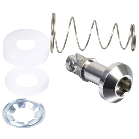Pro-Bolt 19mm stainless steel quick release Allen key fastener set, featuring a shiny metal fastener, white plastic washers, a coiled spring, and a circular metal retaining clip.