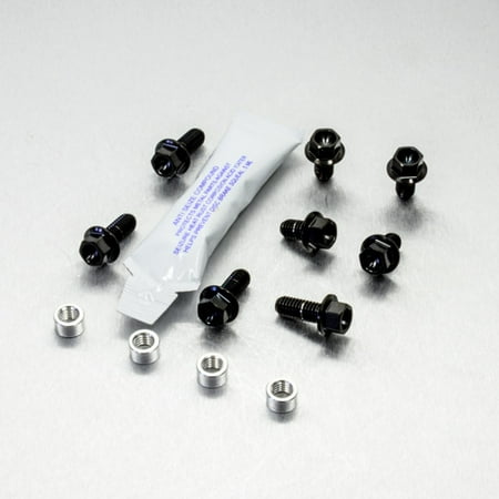 Pro-Bolt Stainless Steel Radiator Guard Mount Bolt Kit featuring black bolts and silver nuts, accompanied by a small packet of thread-locking adhesive.