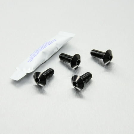 Pro-Bolt stainless steel rider footrest adjuster bolt kit in black, featuring four black bolts with a sleek finish and a small packet of adhesive included.