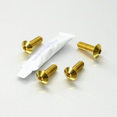 Pro-Bolt stainless steel rider footrest adjuster bolt kit in gold, featuring four gold bolts with a conical head and a small tube of adhesive.
