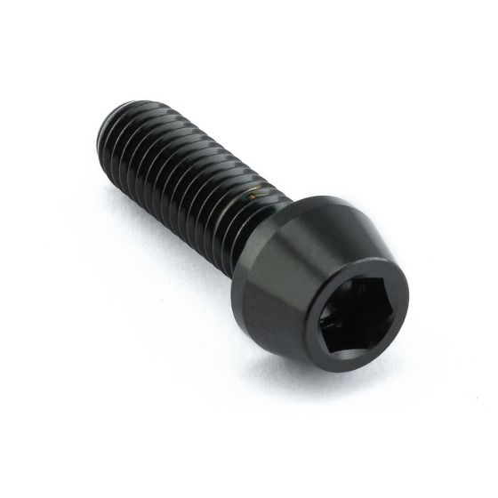 Black stainless steel mounting bolt with a hexagonal head and threaded shaft, designed for securing screens and mirrors, showcasing a sleek, durable finish.