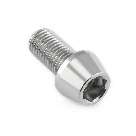 Tapered Allen head titanium bolt in natural finish, measuring M10 x 1.25mm x 20mm, featuring a shiny, smooth surface and hexagonal socket for tool insertion.