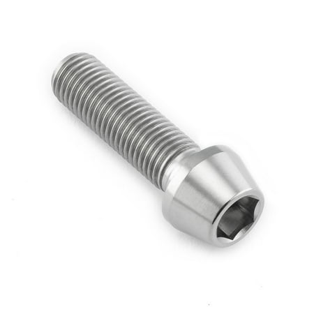 Tapered Allen head titanium bolt in natural finish, measuring M10 x 1.25mm x 35mm, featuring a smooth shaft and a hexagonal socket for easy installation.